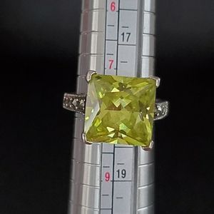 Sterling and Lime Green Princess Cut Ring